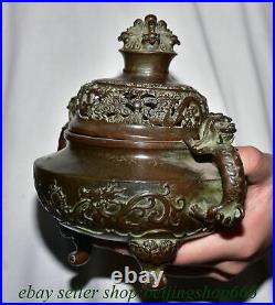 7.6 Marked Old Chinese Bronze Dynasty Dragon incense burner Pot Statue