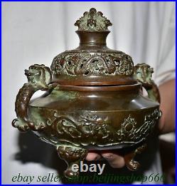 7.6 Marked Old Chinese Bronze Dynasty Dragon incense burner Pot Statue