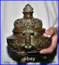 7.6 Marked Old Chinese Bronze Dynasty Dragon incense burner Pot Statue