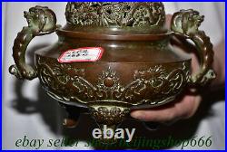 7.6 Marked Old Chinese Bronze Dynasty Dragon incense burner Pot Statue