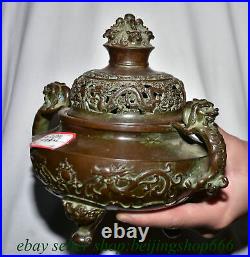 7.6 Marked Old Chinese Bronze Dynasty Dragon incense burner Pot Statue