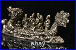 7.6 Marked Old Chinese Copper Silver Fengshui Dragon Eight Immortals Statue