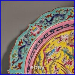 7.6 Marked Old Chinese Enamel Pastel Porcelain Dragon Phoenix Tray Plate