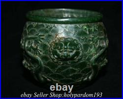 7.6 Old Chinese Green Jade Carving Dynasty Palace Dragon Vessel Jar Pot