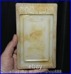 7.6 Old Chinese White Jade Carving Palace Dragon Beast inkstone