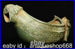 7.6 Rare Old Chinese Bronze Ware Dynasty Dragon Handle Wine Vessels