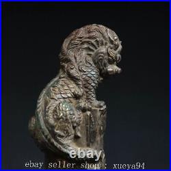 7.8'' Ancient Chinese Bronze Dynasty Fengshui Dragon Beast Statue Sculpture