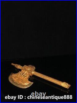 7.8'' Chinese ancient copper gilt Fengshui Dragon Head Axe Weapon Statue