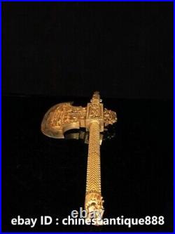 7.8'' Chinese ancient copper gilt Fengshui Dragon Head Axe Weapon Statue