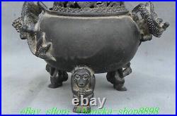 7.8'' Old Chinese Dynasty Bronze Dragon Ear 3 Leg Incense Burner Censer Statue