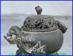 7.8'' Old Chinese Dynasty Bronze Dragon Ear 3 Leg Incense Burner Censer Statue