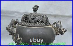 7.8'' Old Chinese Dynasty Bronze Dragon Ear 3 Leg Incense Burner Censer Statue