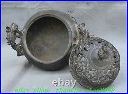 7.8'' Old Chinese Dynasty Bronze Dragon Ear 3 Leg Incense Burner Censer Statue