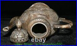 7.8'' Old Chinese Dynasty Silver Fish Dragon Handle Wine Tea Pot Flagon Statue