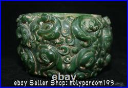 7 Ancient Chinese Collect Green Jade Carving Dynasty Dragon Beast Jar Pot Crock