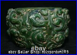 7 Ancient Chinese Collect Green Jade Carving Dynasty Dragon Beast Jar Pot Crock