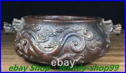 7 Antique Old Chinese Dynasty Marked Bronze Double Dragon Incense Burner Cense