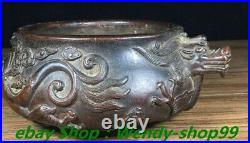 7 Antique Old Chinese Dynasty Marked Bronze Double Dragon Incense Burner Cense