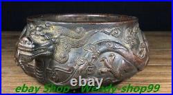 7 Antique Old Chinese Dynasty Marked Bronze Double Dragon Incense Burner Cense