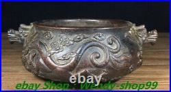 7 Antique Old Chinese Dynasty Marked Bronze Double Dragon Incense Burner Cense