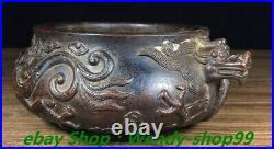 7 Antique Old Chinese Dynasty Marked Bronze Double Dragon Incense Burner Cense