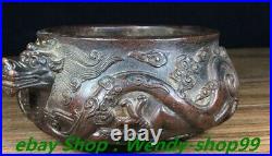 7 Antique Old Chinese Dynasty Marked Bronze Double Dragon Incense Burner Cense