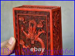 7 Marked Old Chinese Red Lacquerware Carving Dragon Flower Jewelry Box