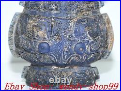 7 Old Chinese Dynasty Blue Colored Glaze Palace Dragon Beast Head Bottle Vase