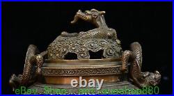 7'' Old Chinese Dynasty Bronze Dragon Loong 3 Beast Leg Incense Burner Censer