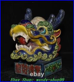 7 Old Chinese Dynasty Wucai Porcelain Feng Shui Wealth Dragon Loong Head Statue