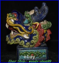 7 Old Chinese Dynasty Wucai Porcelain Feng Shui Wealth Dragon Loong Head Statue