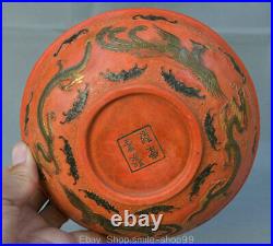 7 Rare Old Chinese Vermilion Gilt Carving Dynasty Palace Dragon Phoenix Bowl