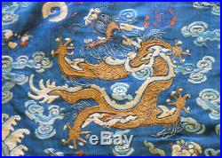 70 x 83 Chinese Silk Tapestry Qing Dynasty-6 Large Dragons/Forbidden Stitch