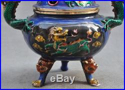 7Marked Old Chinese Bronze Cloisonne Foo Dog Kirin Dragon Incense burner Censer
