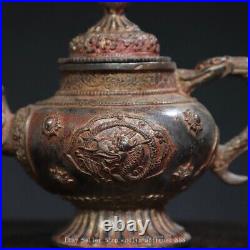 8.2 Antique Old Chinese Dynasty Marked Bronze Dragon Beast Wine Tea Pot Flagon