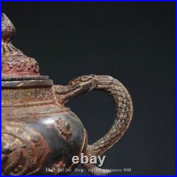 8.2 Antique Old Chinese Dynasty Marked Bronze Dragon Beast Wine Tea Pot Flagon