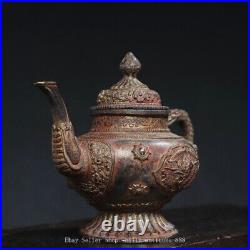 8.2 Antique Old Chinese Dynasty Marked Bronze Dragon Beast Wine Tea Pot Flagon