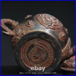 8.2 Antique Old Chinese Dynasty Marked Bronze Dragon Beast Wine Tea Pot Flagon