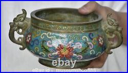 8.2 Marked Old Chinese Copper Cloisonne Dynasty Palace Dragon Ear Flower Censer