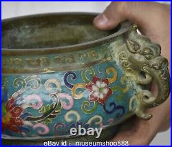 8.2 Marked Old Chinese Copper Cloisonne Dynasty Palace Dragon Ear Flower Censer