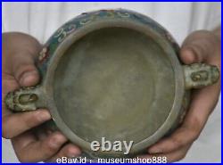 8.2 Marked Old Chinese Copper Cloisonne Dynasty Palace Dragon Ear Flower Censer