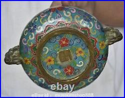 8.2 Marked Old Chinese Copper Cloisonne Dynasty Palace Dragon Ear Flower Censer