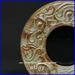 8.2CM Old Han Dynasty Natural Hetian Jade Carved Dragon Beast Phoenix Bird Yubi