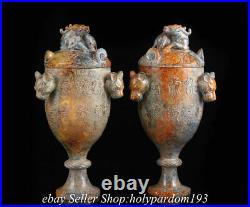 8.4 Antique Chinese Shang Dynasty Hetian Jade Nephrite Dragon Bottle Cup Pair