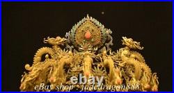 8.4 Chinese Dynasty Palace 18K Gold Gilt Inlay Gemstones Fengshui Dragon Crown