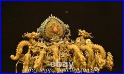 8.4 Chinese Dynasty Palace 18K Gold Gilt Inlay Gemstones Fengshui Dragon Crown