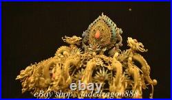 8.4 Chinese Dynasty Palace 18K Gold Gilt Inlay Gemstones Fengshui Dragon Crown