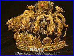 8.4 Chinese Dynasty Palace 18K Gold Gilt Inlay Gemstones Fengshui Dragon Crown