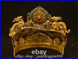 8.4 Chinese Dynasty Palace 18K Gold Gilt Inlay Gemstones Fengshui Dragon Crown