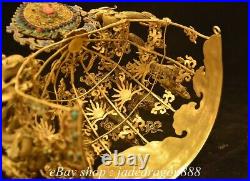 8.4 Chinese Dynasty Palace 18K Gold Gilt Inlay Gemstones Fengshui Dragon Crown